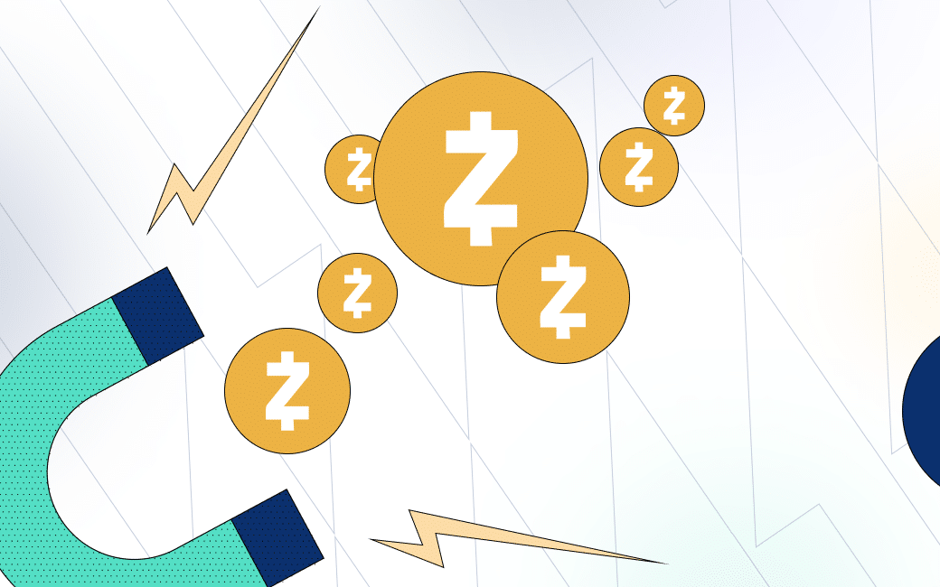 Zcash coins on a white backgroundTrading ZCash