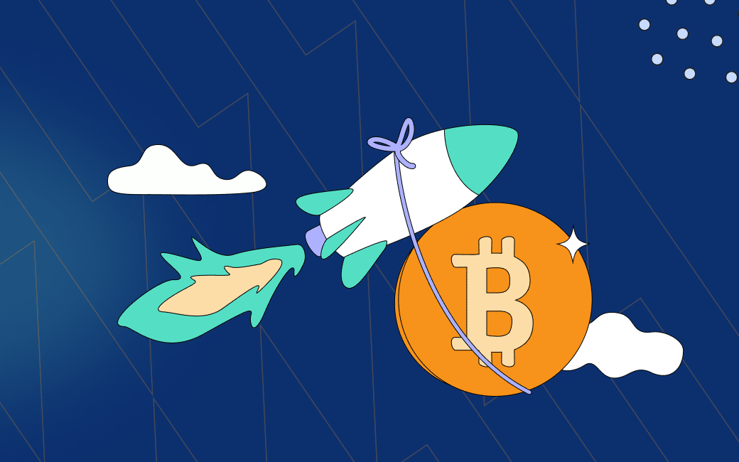 Rocket with Bitcoin on a blue background Bitcoin Price Spikes to $42,500 After Elon Musk Reassuring Comments